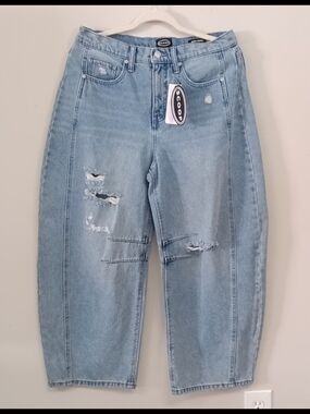 NWT Scoop Baggy Barrel Light Wash Distressed High Waist Ankle Jeans Size 8